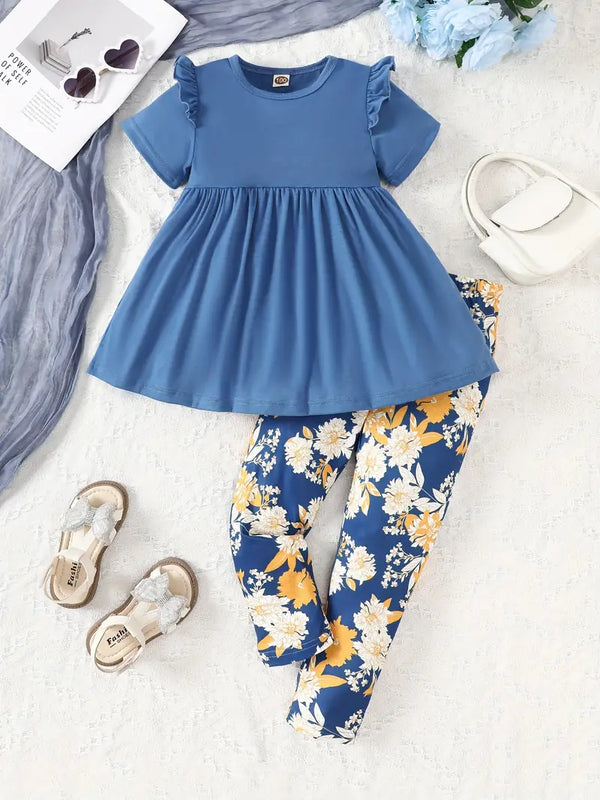 Girl's Ruffled Half Skirt Leisure Set